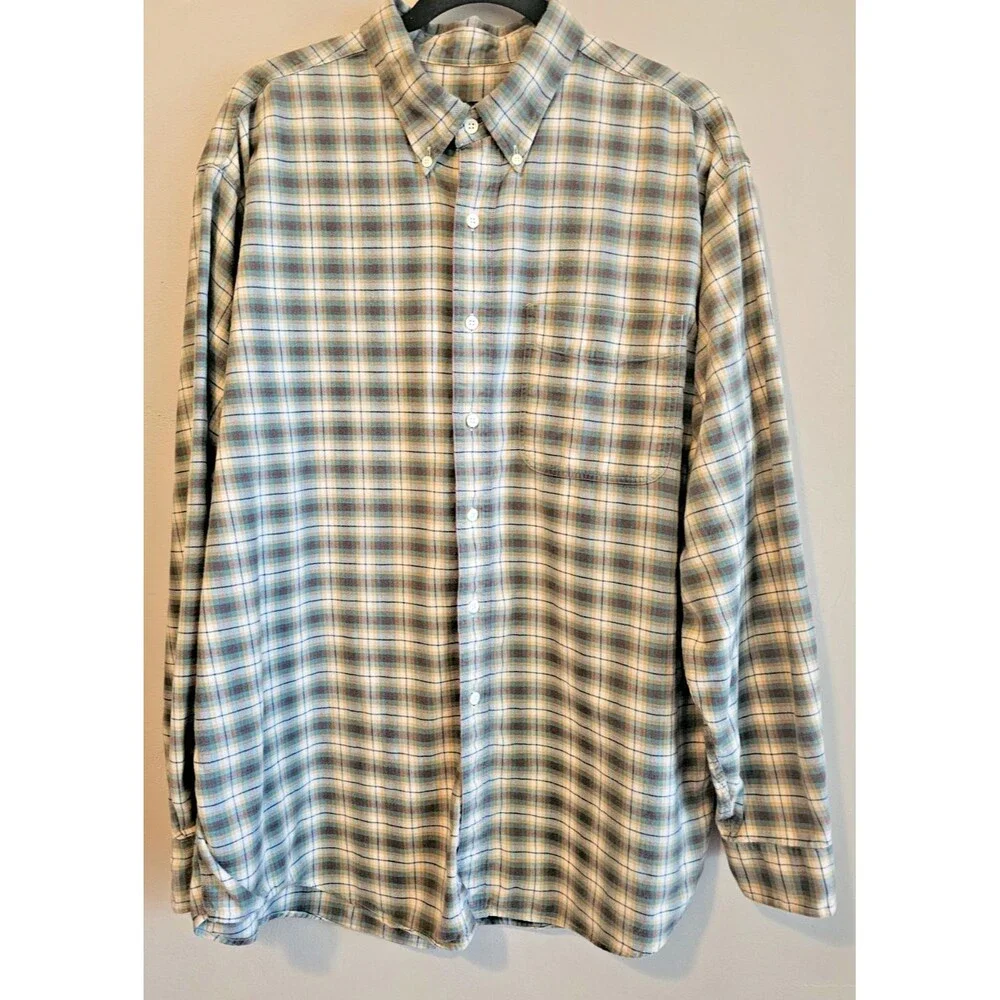 J Crew Classic Fit Plaid Brushed Twill Shirt Men XL multi colored vintage